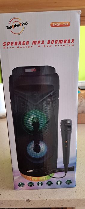 Coluna de som com microfone/karaoke/luzes led