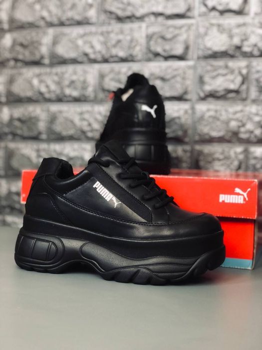 Женские кроссовки Puma Черные кожаные кроссовки Пума Жіночі  кросівки