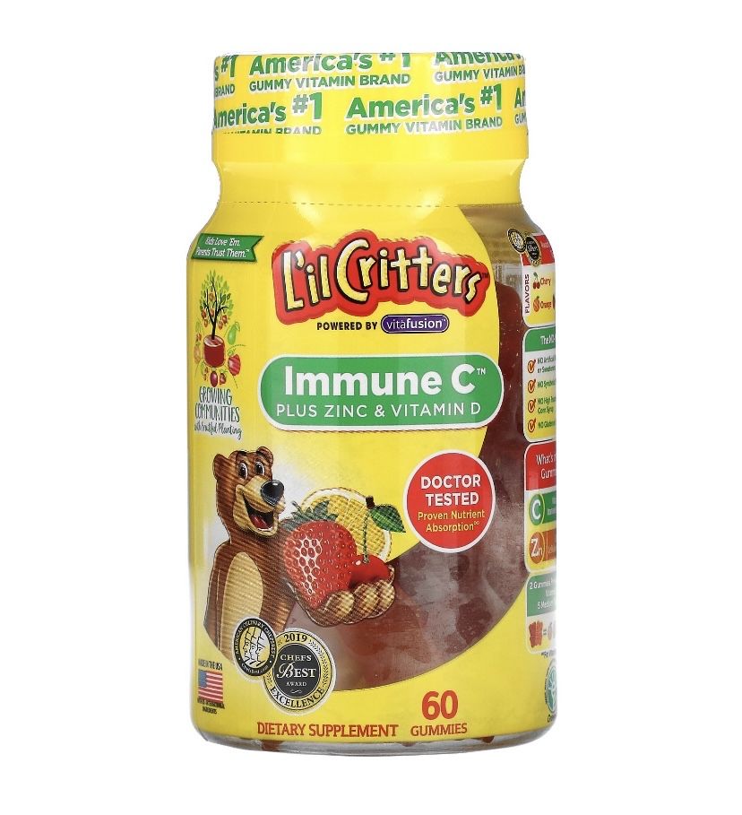 Lil Critters, детские витамины для иммунитета C, Д3, цинк, 60 шт