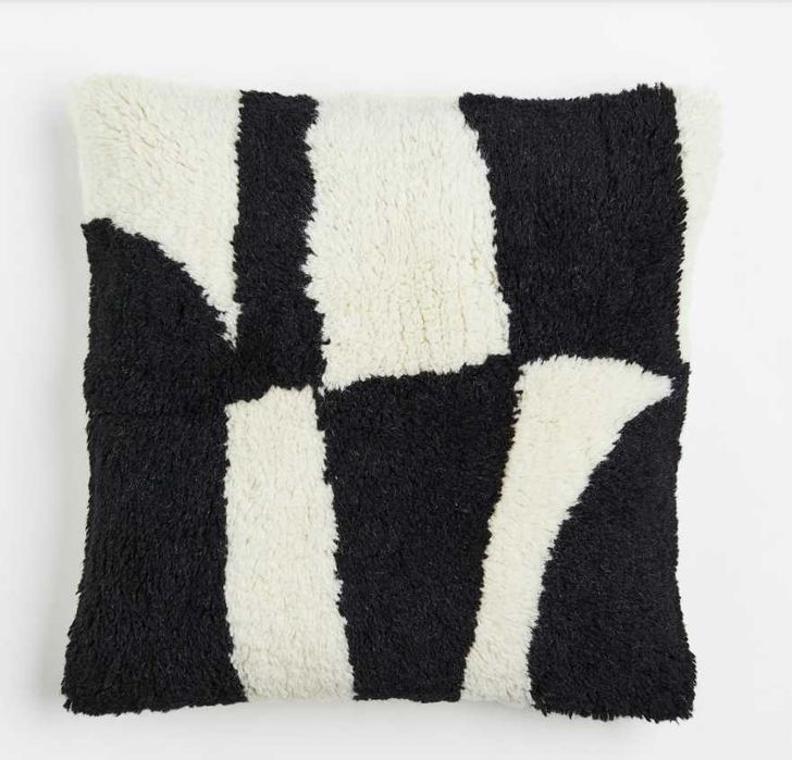 Пухнаста вовняна наволочка, чорно-білий, 50x50 | h&m home