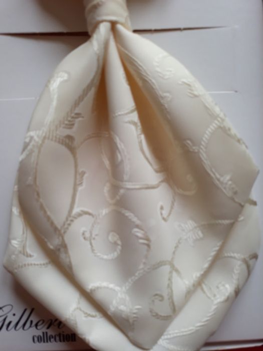 Krawatnik z poszetką ślub nowy, ecru, tanio