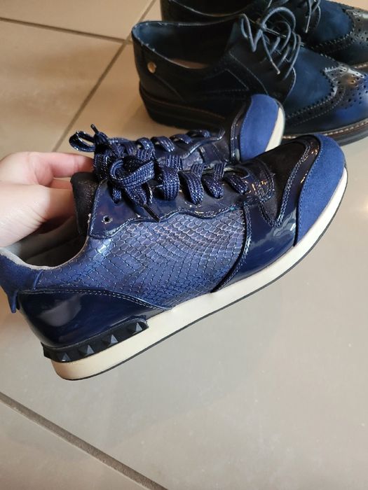 Sneakersy damskie mokasyny 38 granatowe 2 pary