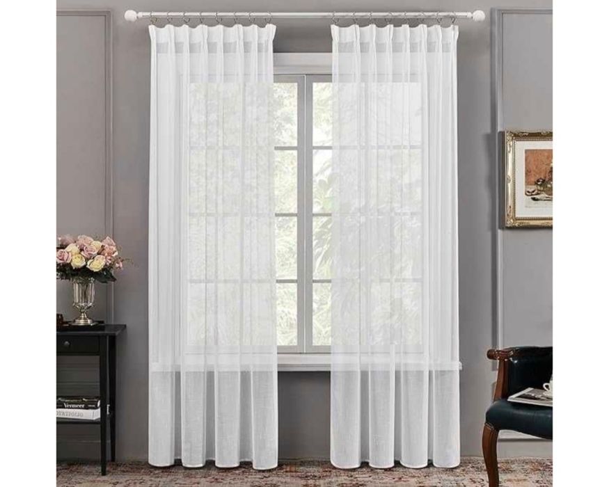 Firany Deconovo 225x140 cm białe – komplet 2 szt. z taśmą marszczącą