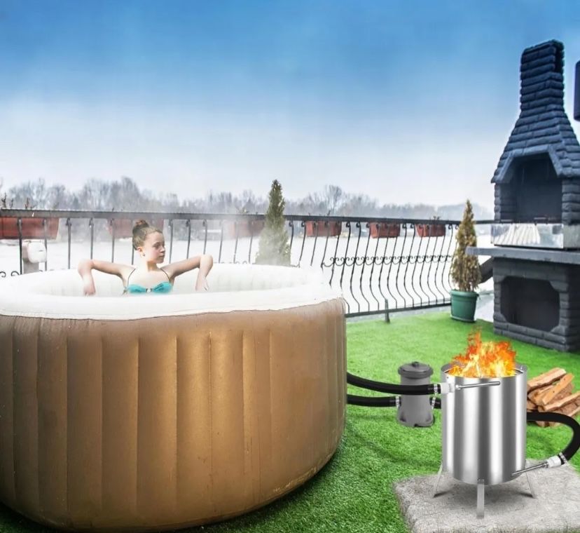 Ogrzewanie basenu jacuzzi ogniem piec na drewno+mata+popielnik+złączka