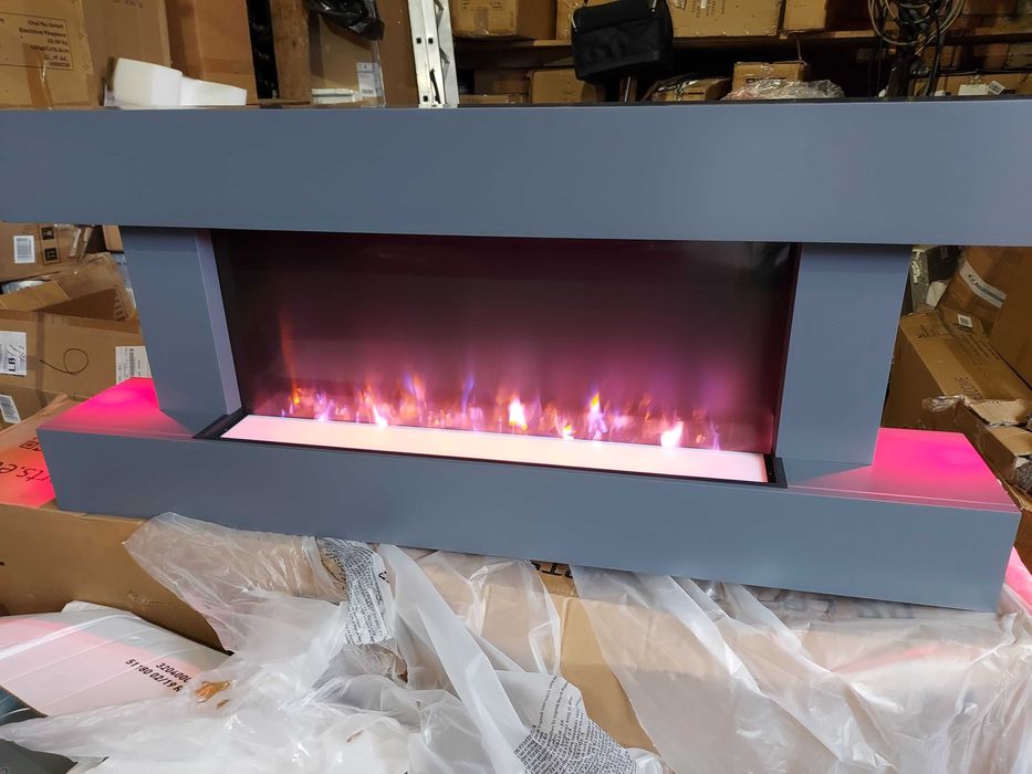 Kominek elektryczny 1000/2000W pilot MDF LED Klarstein szary NOWY