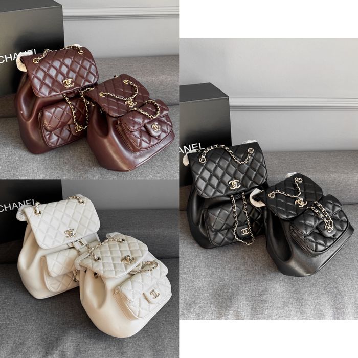 Рюкзак Chanel Backpack Lambskin шкіра | бургунді, білий, чорний