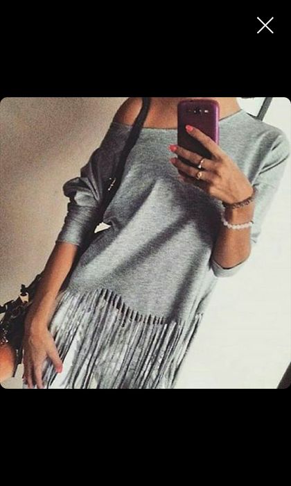 Szara bluzka z frędzlami