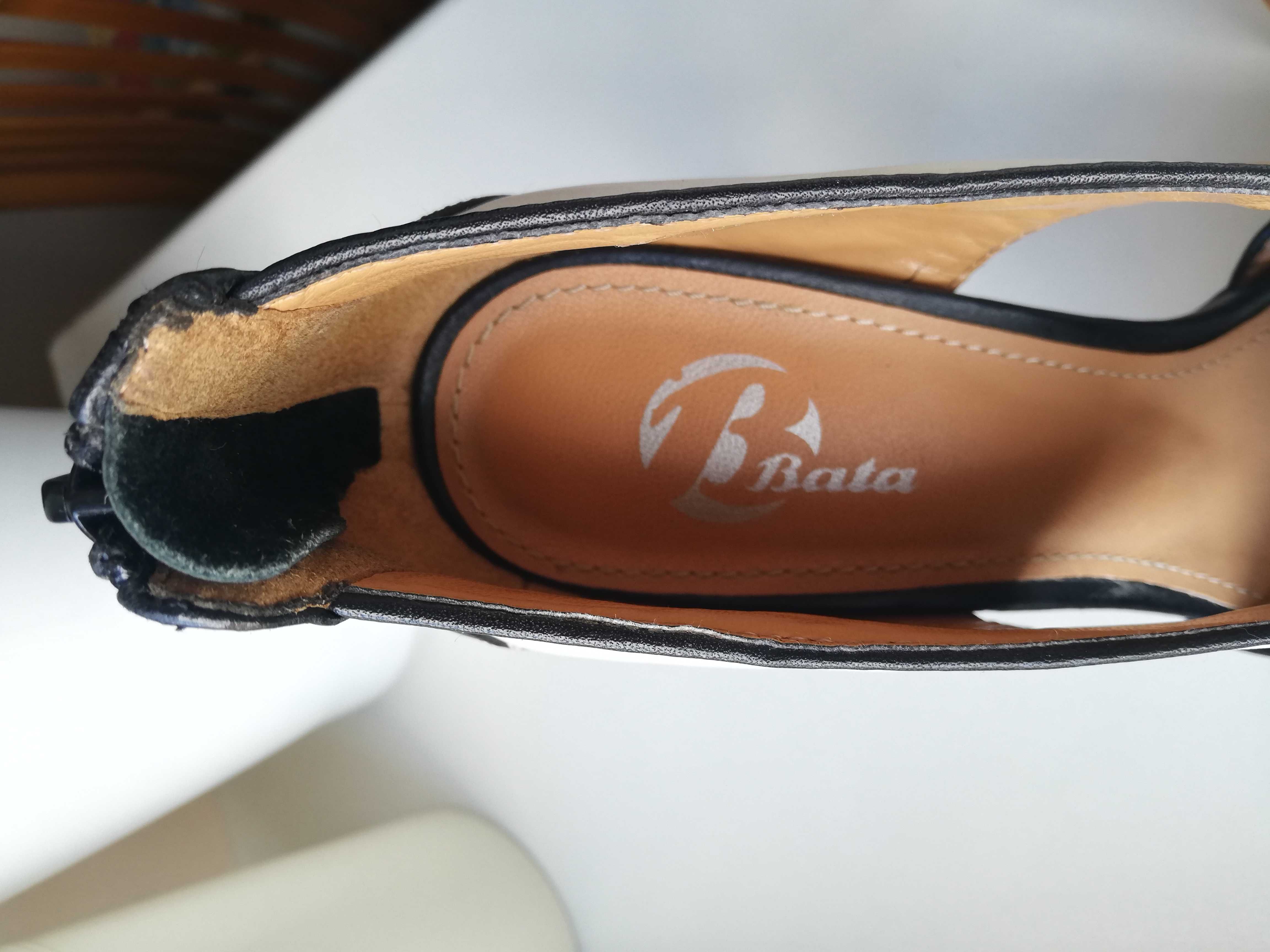 Eleganckie sandały skórzane szpilki Bata 37 wysokie platforma skóra