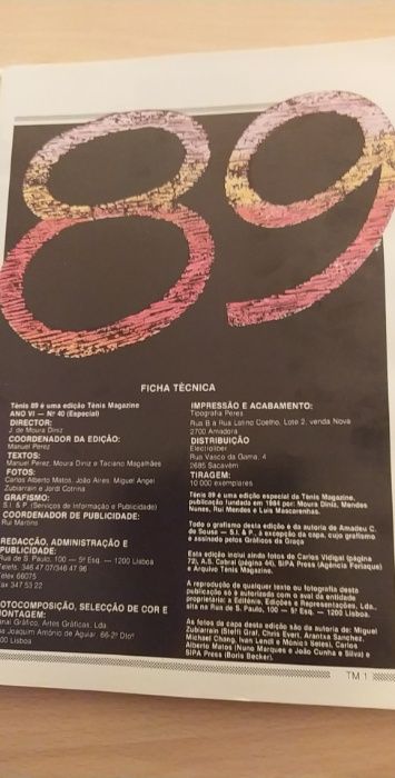 Ténis Magazine – nº 40 – abril / maio 90 (capa Ténis 89)