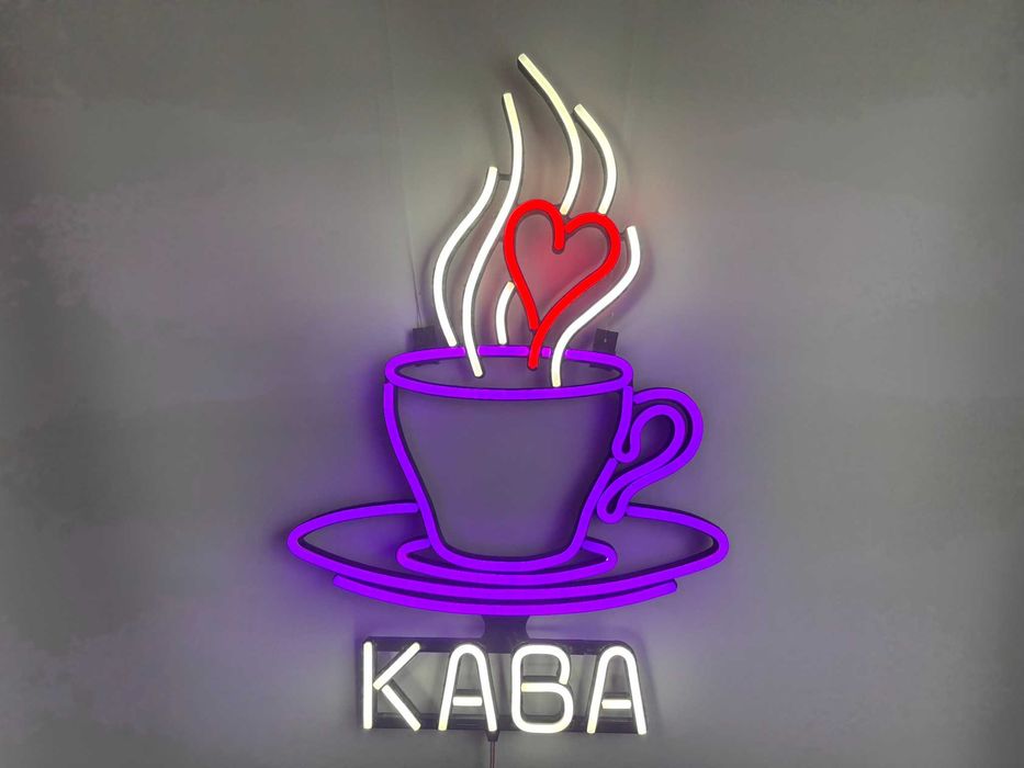 Неонова вивіска "Кава чашка" deep, 610*400 мм, світлодіодна