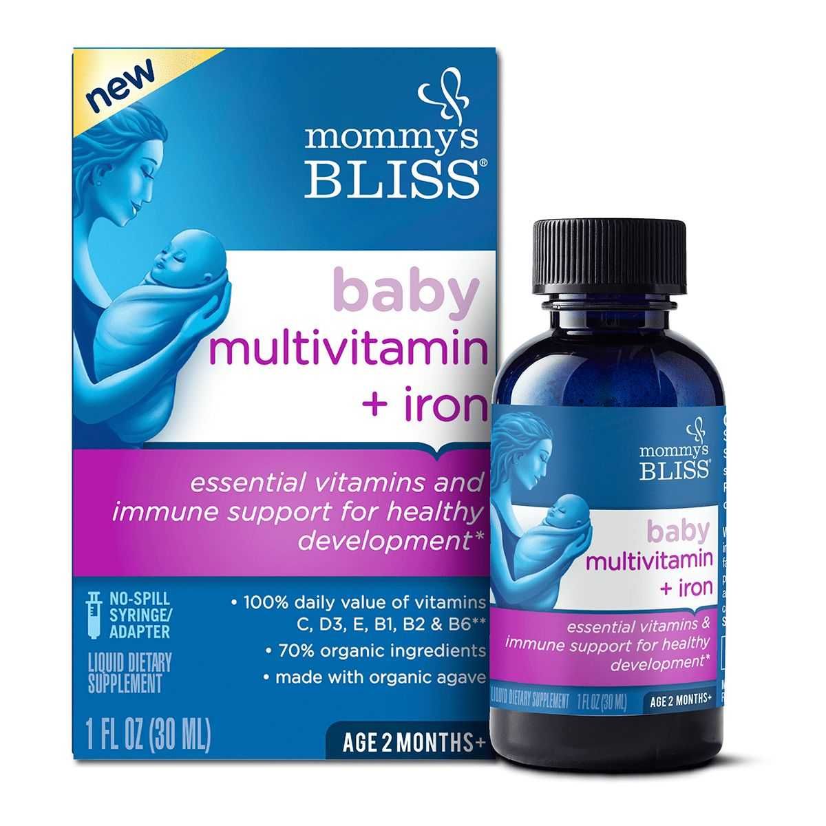 Mommy's Bliss детские поливитамины + железо, от 2 месяцев. 30 мл.