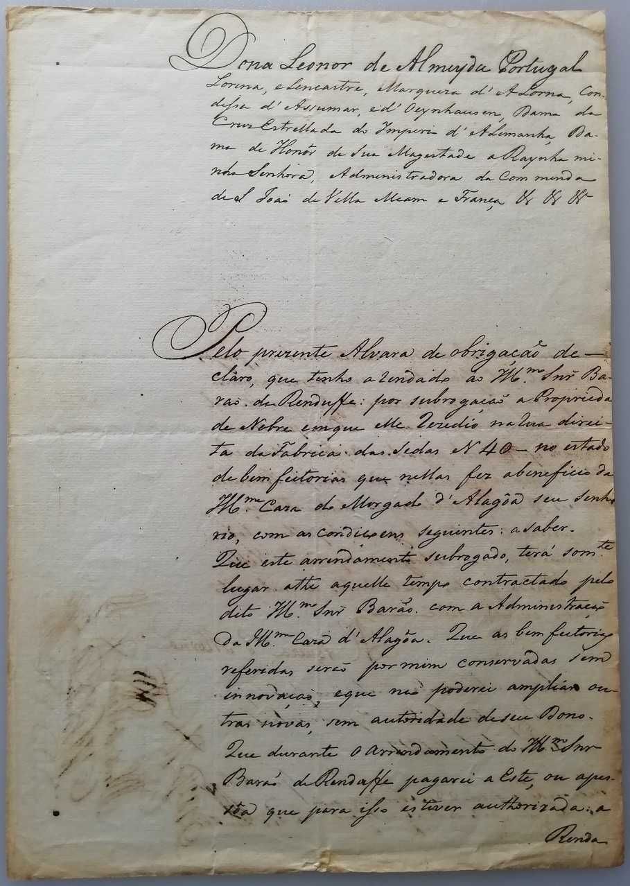RARÍSSIMO Autógrafo Original da MARQUESA DE ALORNA "Alcipe" - 1827