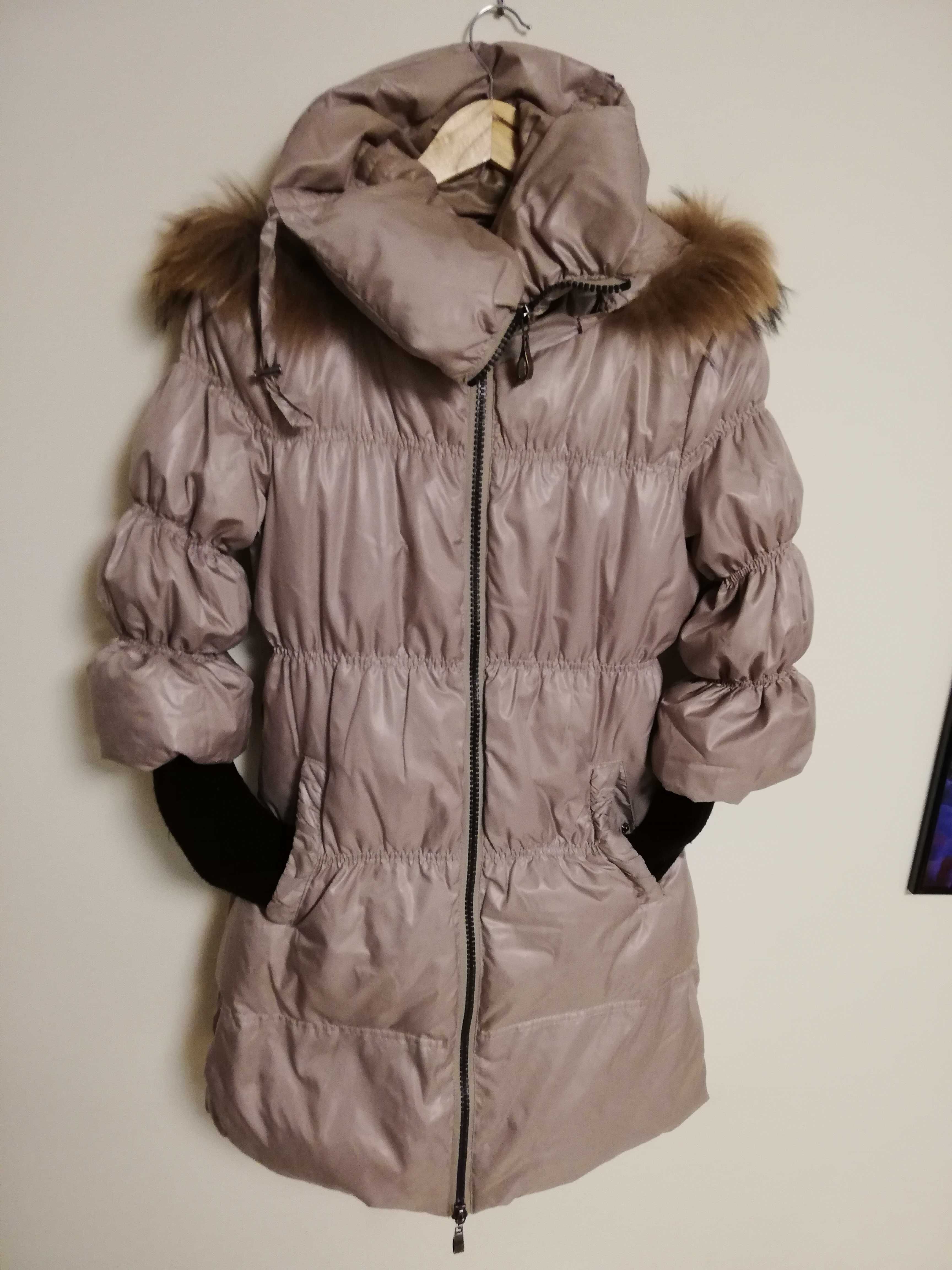 parka puchowa Axara S M 36 38 beżowa płaszcz puchowy Axara S M 36 38