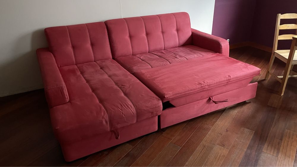 Narożnik kanapa sofa czerwona malinowa z funkcją spania szezlągiem BRW