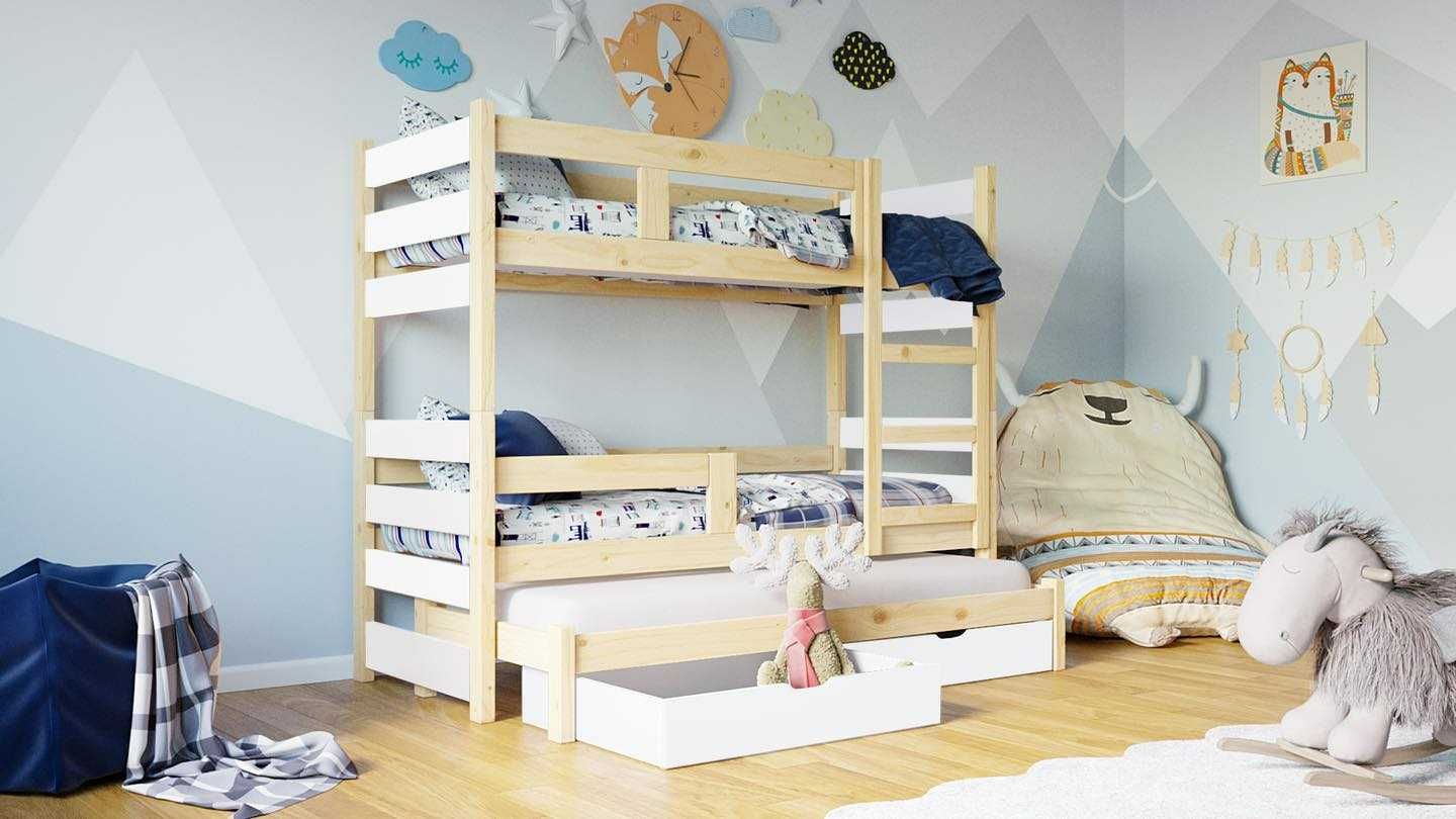 Łóżko piętrowe dla dzieci MIA trzyosobowe z szufladami i materacami!