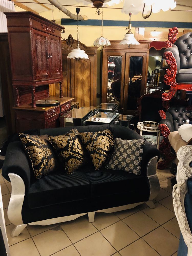 Dwujka sofa  Royal  czarna  glamour