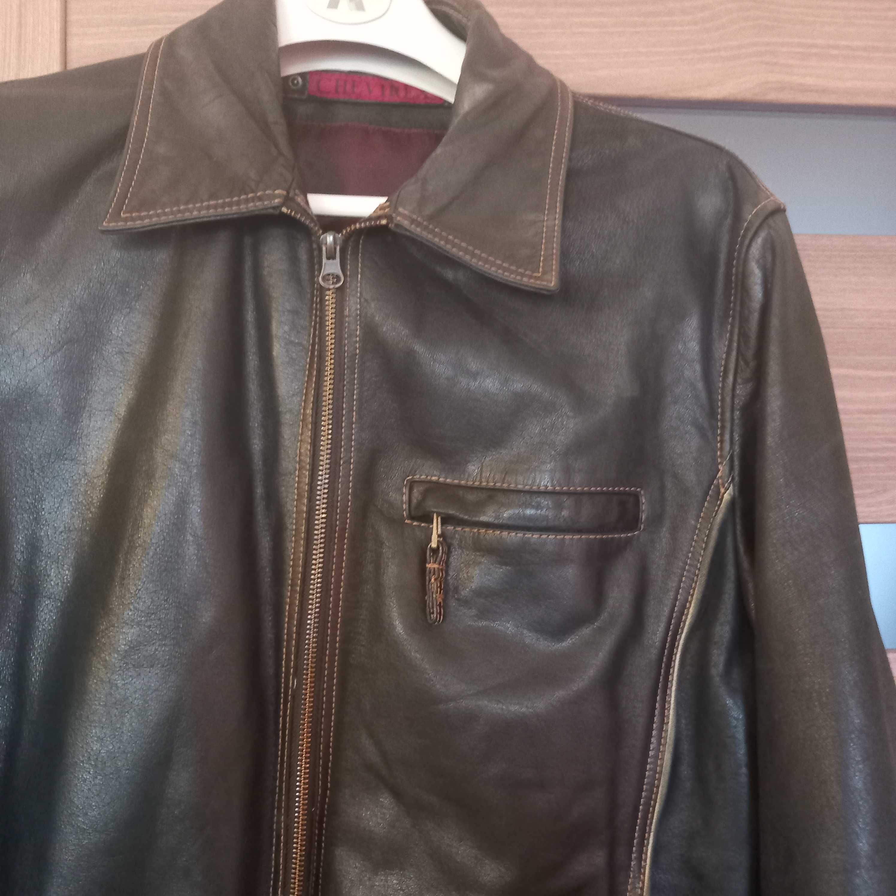 Męska kurtka skórzana marki CHEVIREX rozmiar XL.