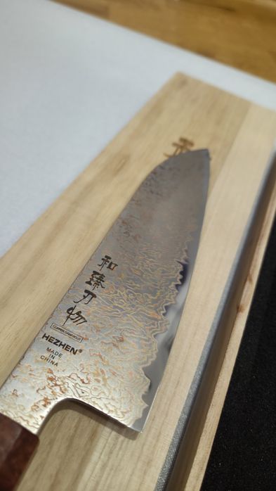 Професійний шеф-ніж Santoku HEZHEN (Дамаська сталь, 37 шарів)