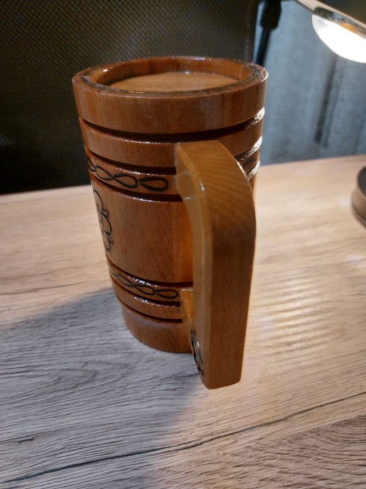 Kufel drewniany, kolekcjonerski, 14 cm, ZSRR, lata 70-te XX w.
