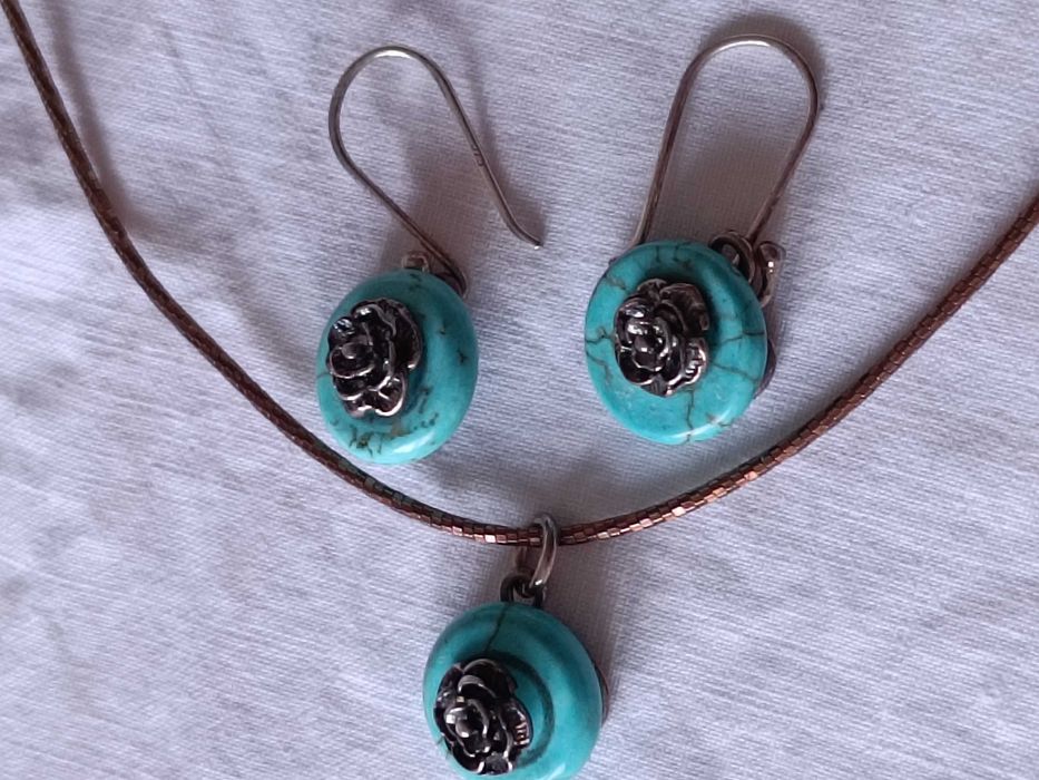 Серебро и бирюза. Серьги и ожерелье. Винтаж. Европа