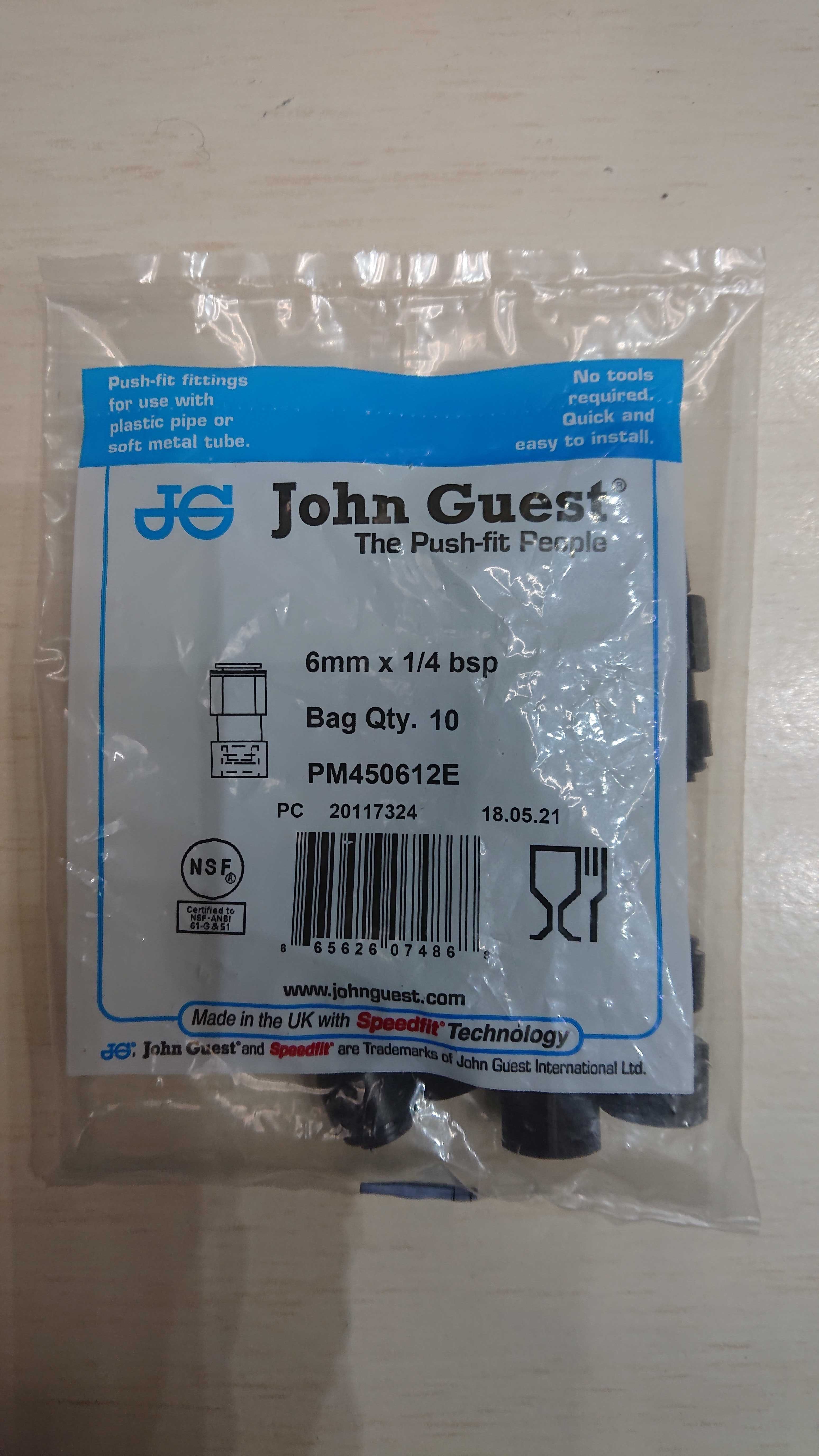 John Guest złączka  z gwintem wewnętrznym   6mm x gwint 1/4 cala.
