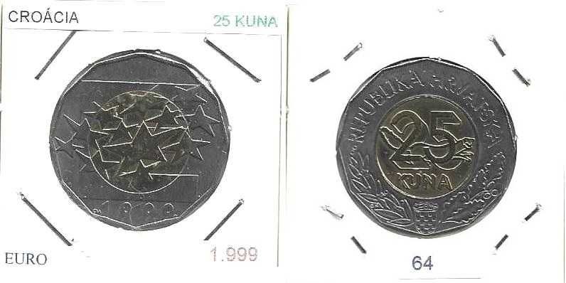Croácia - - - 25 Kuna - 1999 - - - União Europeia - - - Moeda