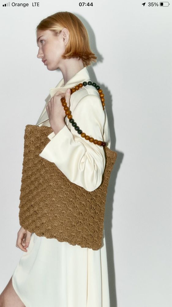 ZARA  torba typu shopper z plecionki