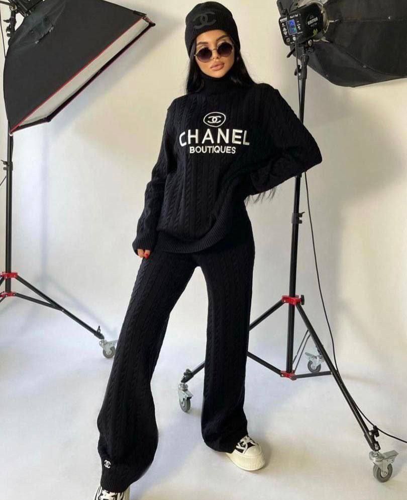 PREMIUM WINTER SALE Вязаный костюм CHANEL 2024 черный белый s m l xl