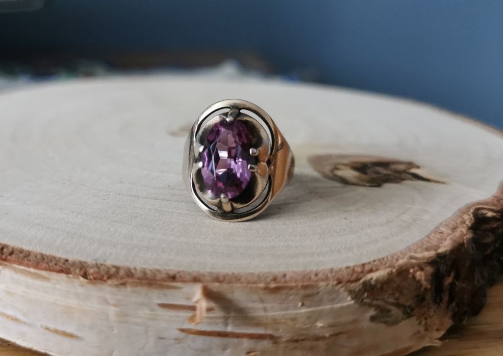 Srebrny pierścionek Rusek ZSRR z ametystem 875