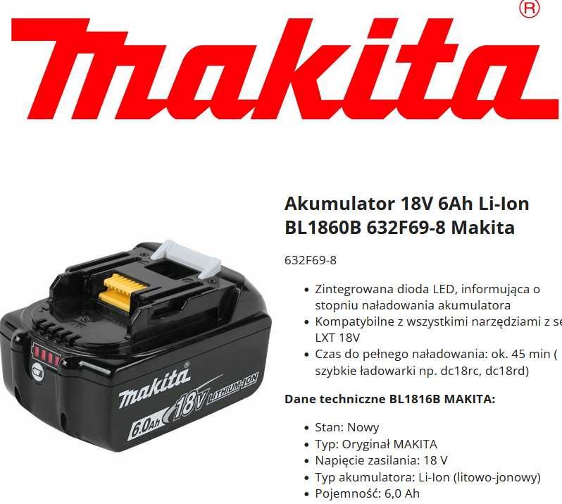 Oryginalny Akumulator / Bateria MAKITA 18V 6Ah Li-Ion 2 szt. NOWE