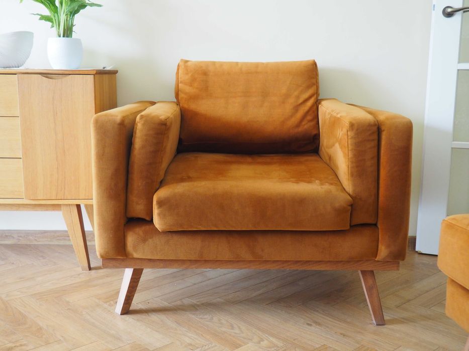 Kanapa, fotel i puff - Scandicsofa, stan doskonały, piękne kolory