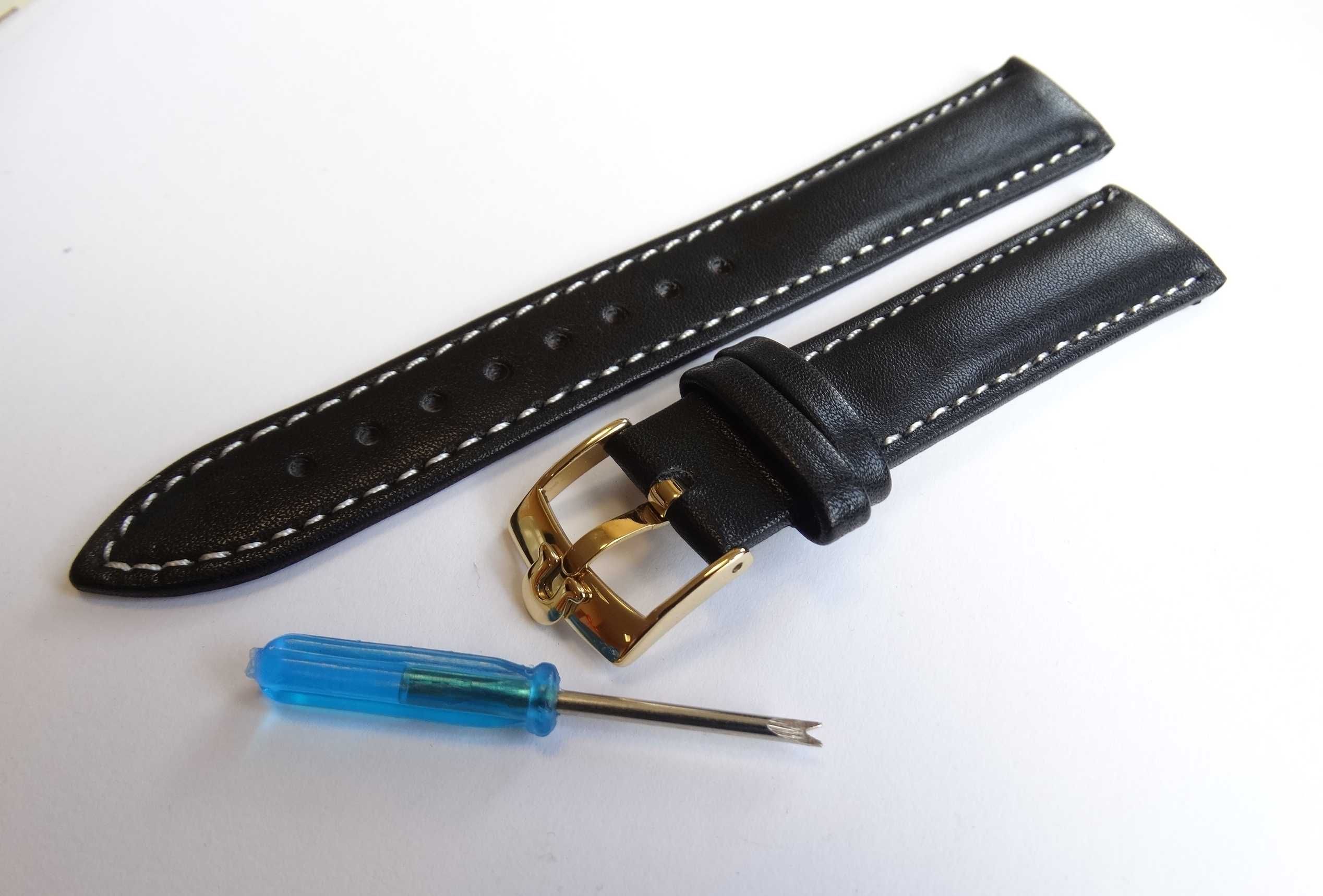 Pasek do zegarka Omega 18mm 20 brązowy czarny gładki skórzany