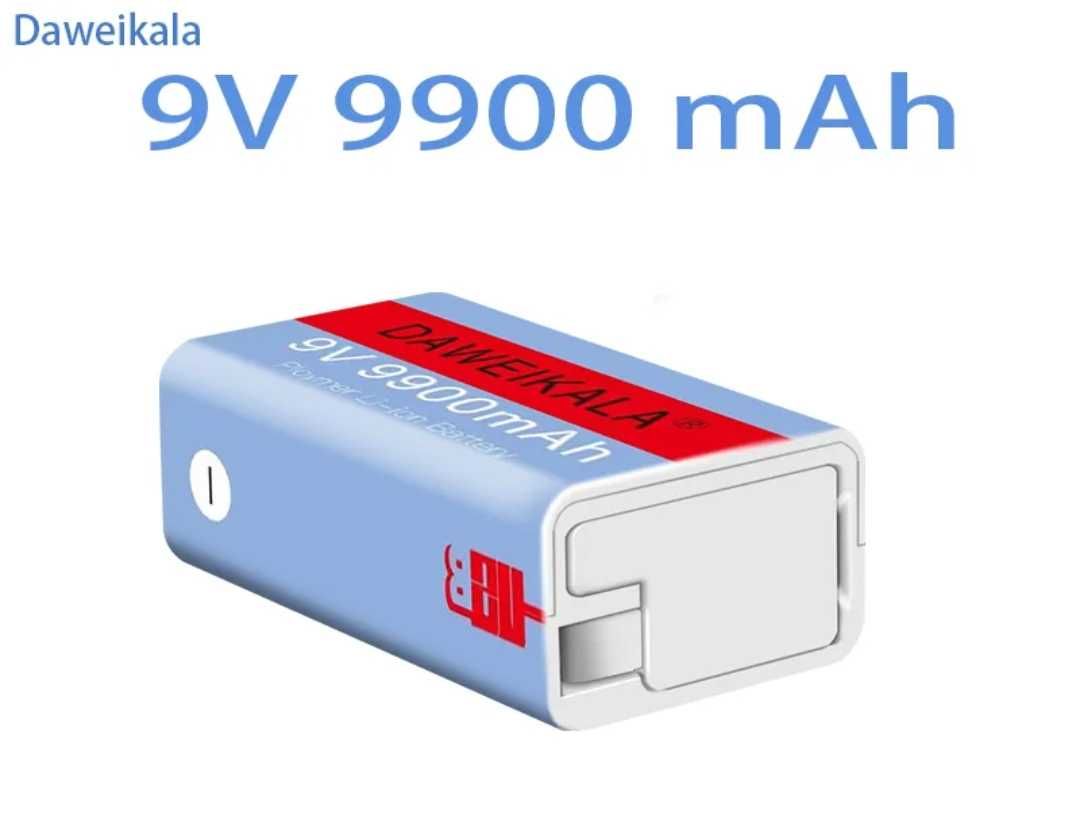 Акумулятор Крона 9V 9900mAh LI-Ion із вбудованим зарядним кабелем USB