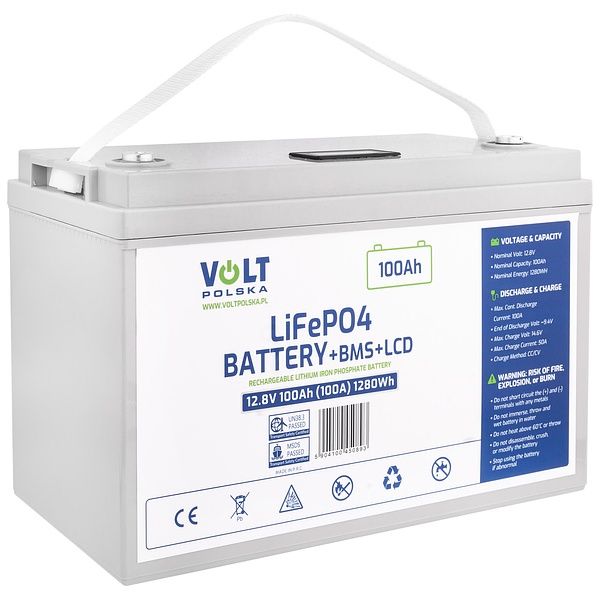Акумулятор LiFePo4 100Ач 100А 12В BMS з індикатором VOLT POLSKA