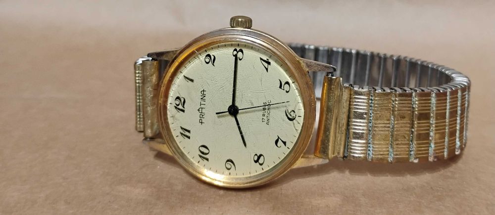 Zegarek  Męski Pratina pozłacany 17 kamieni niemiecki lata 70 Dugena