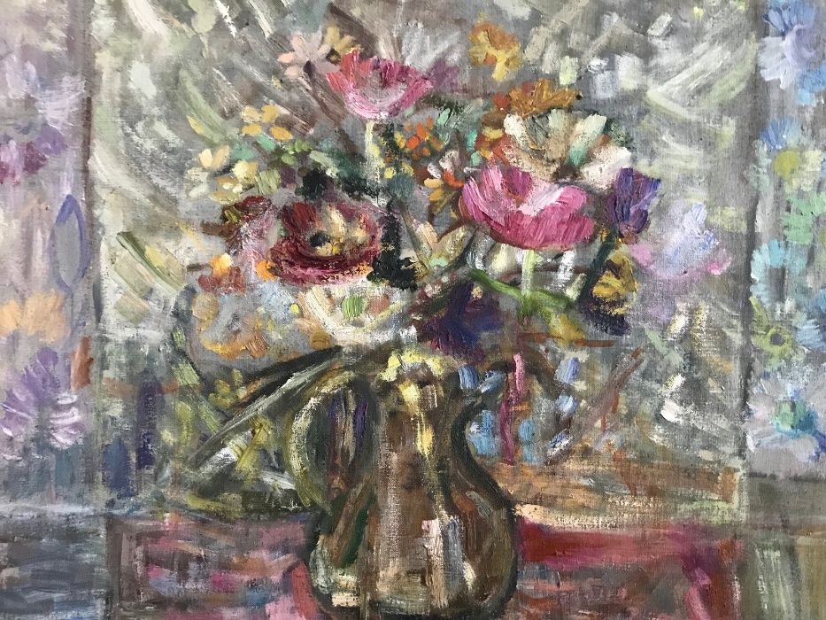 Jaga Prokopiuk – olej na płótnie „Kwiaty w glinianym dzbanku”, 1975 r.