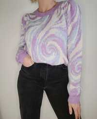 Liliowy sweter oversize wzory bufki Vero Moda