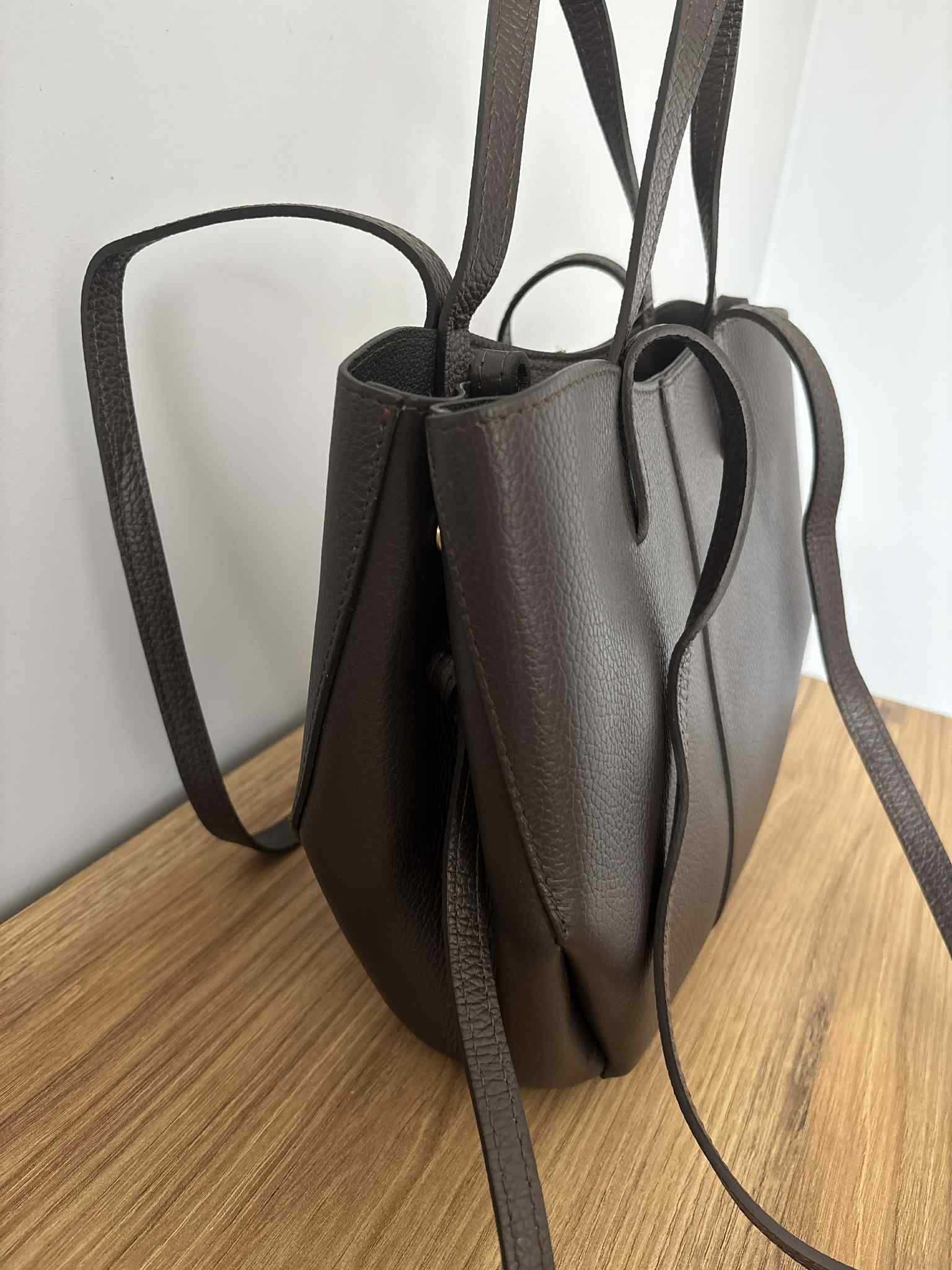 Elegancka Skórzana Torebka Brązowa Z Podwójnymi Uchwytami Vera Pelle