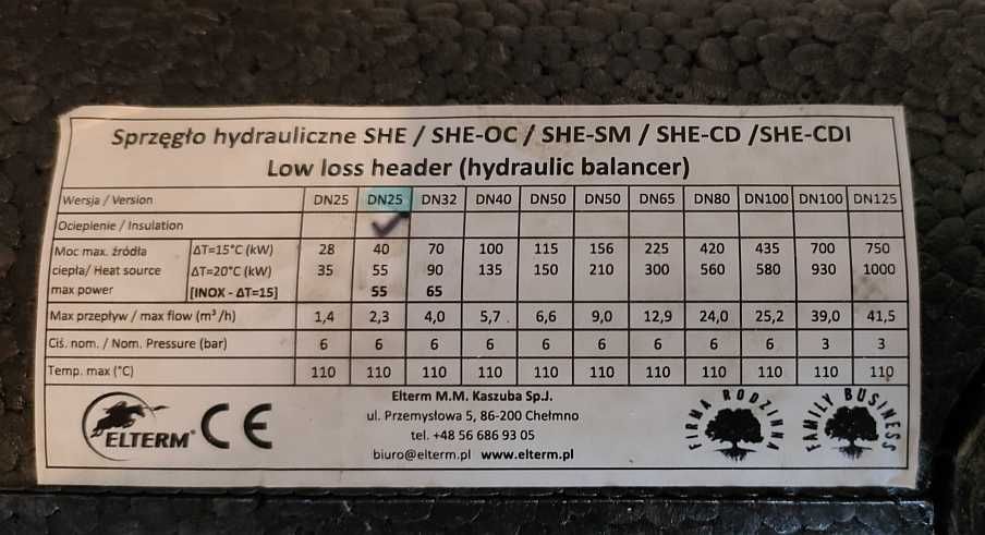 Sprzęgło hydrauliczne ocieplone Elterm SHE-OC do 40 kW