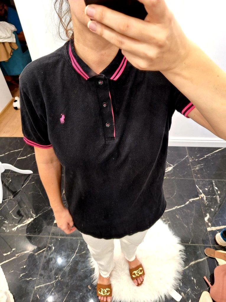 Koszulka tshirt z kołnierzykiem czarny logowany Polo Ralph Lauren
