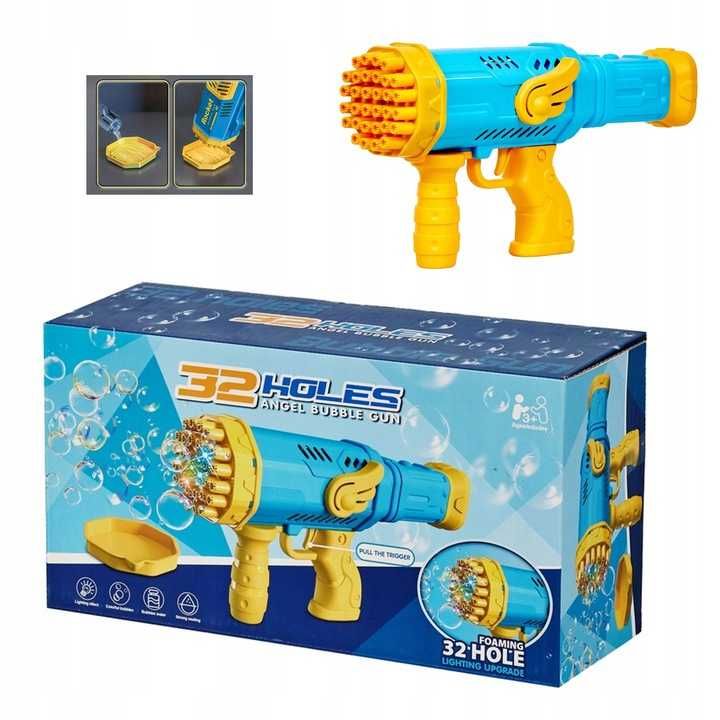 PISTOLET do baniek Mydlanych AUTOMAT generator oświetlenie LED + PŁYN