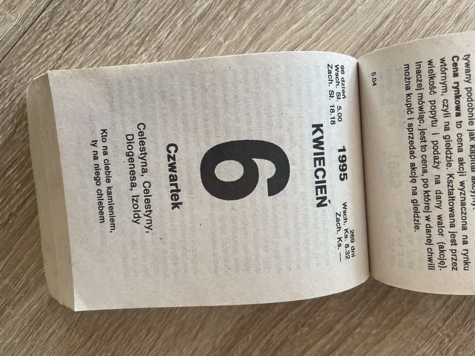 Kartki z kalendarza rok 1995 PRL, Prezent, pamiątka okolicznościowa