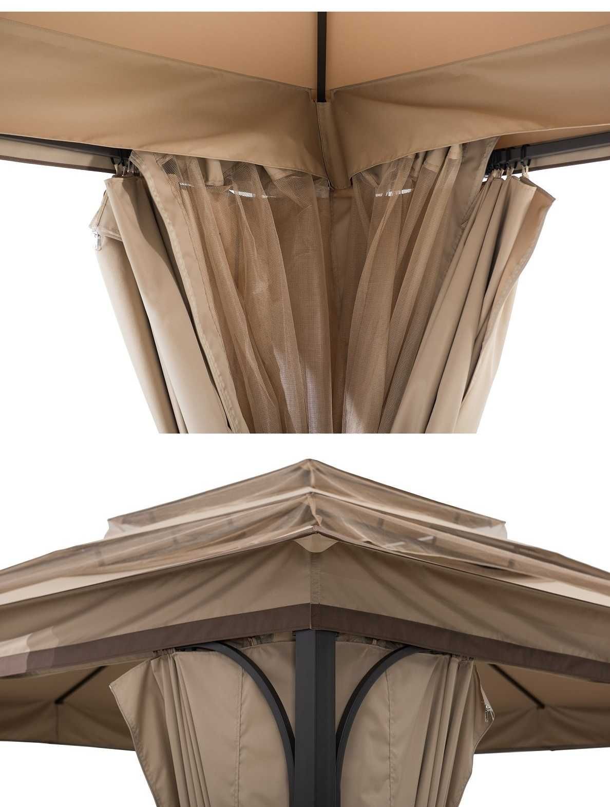 Pawilon ogrodowy 4x4 m beżowy altana zasłony moskitiery namiot Premium