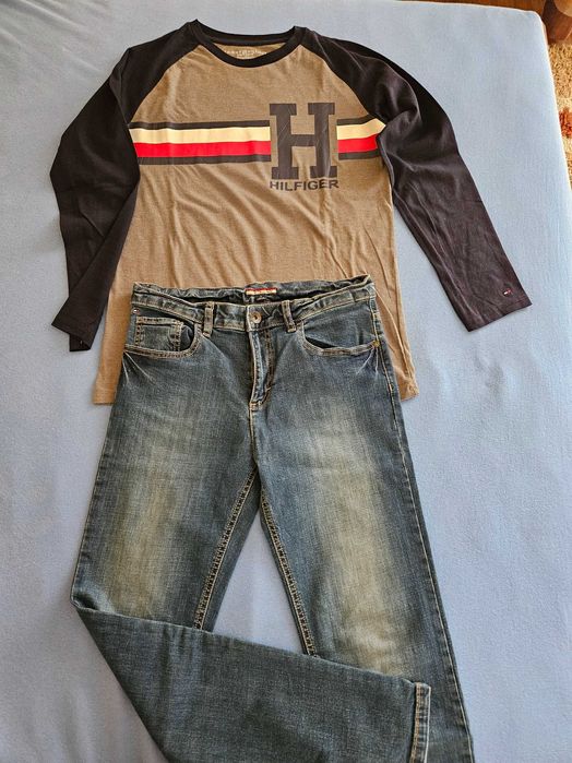 Spodnie jeansy i bluzka chłopięca Tommy Hilfiger z USA, rozm.16-18 lat