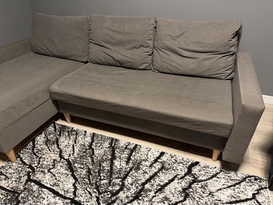 Narożnik z funkcją spania szary rozkładany prosty bok