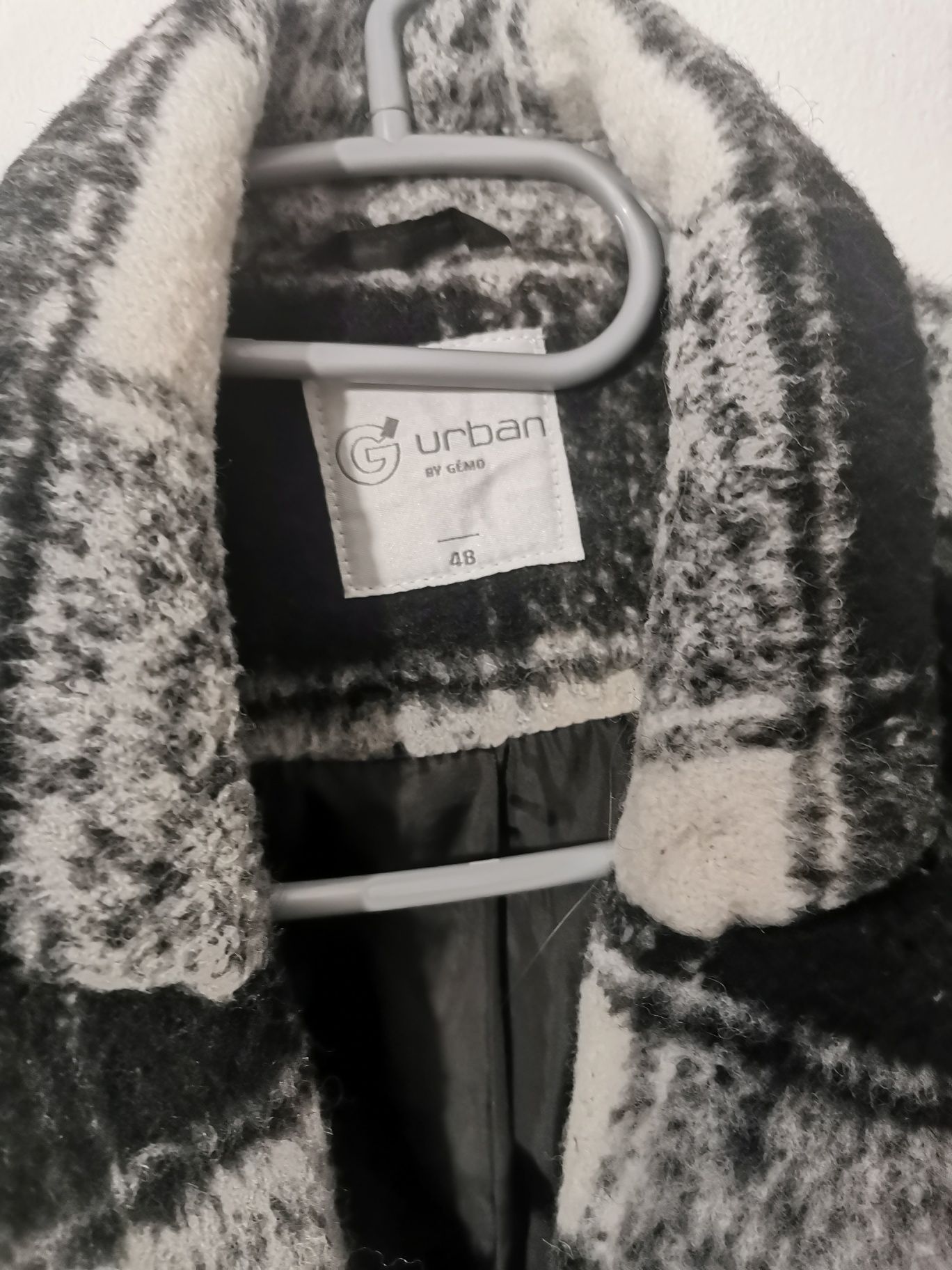 Płaszcz w kratę krata wełna wełniany oversize plaid coat XL 42