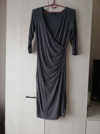 Kopertowa midi sukienka ze ściągaczem 34 XS sukienka ze wzorem wiskoza