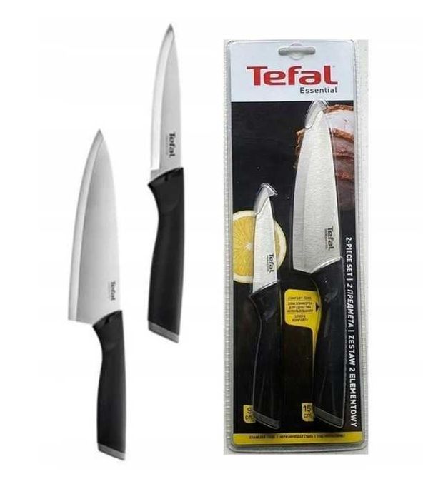 Zestaw 2 noży TEFAL ESSENTIAL NÓŻ SZEFA Kuchni + NÓŻ Obierak.  JAKOŚĆ