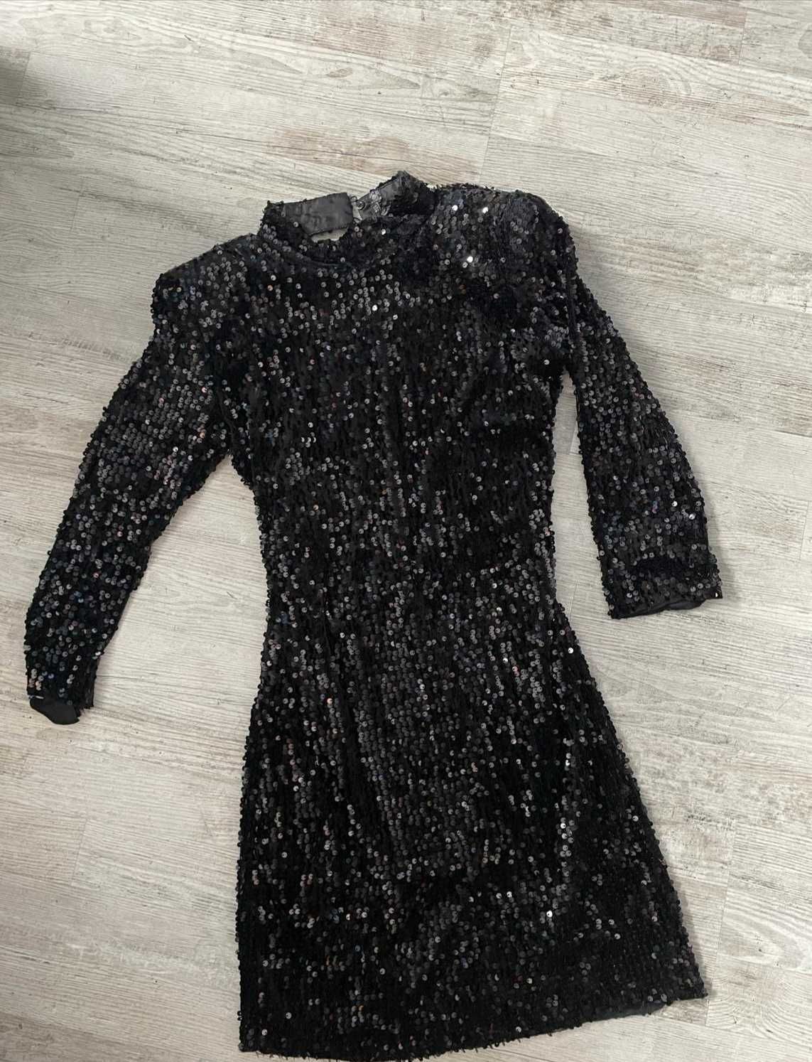 sukienka cekinowa  czarna ZARA suknia wieczorowa