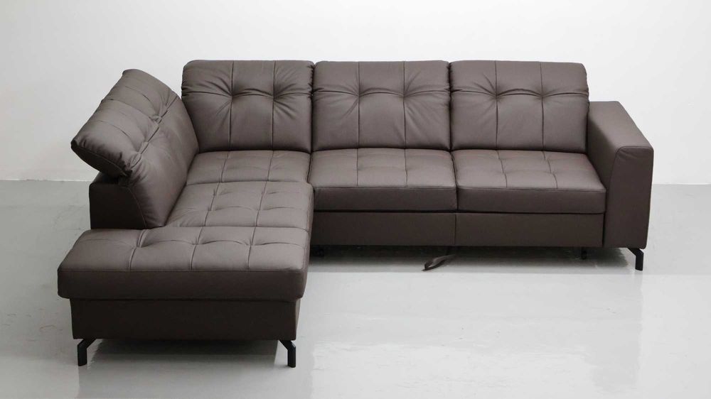 TLK SKÓRA NATURALNA NAROŻNIK funkcja spania SOFA kanapa brązowa salon